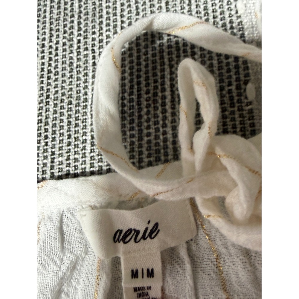 Aerie Womens White Gold Metallic Stripe Tiered Babydoll Cami Tank‎ Top Medium - Picture 5 of 7